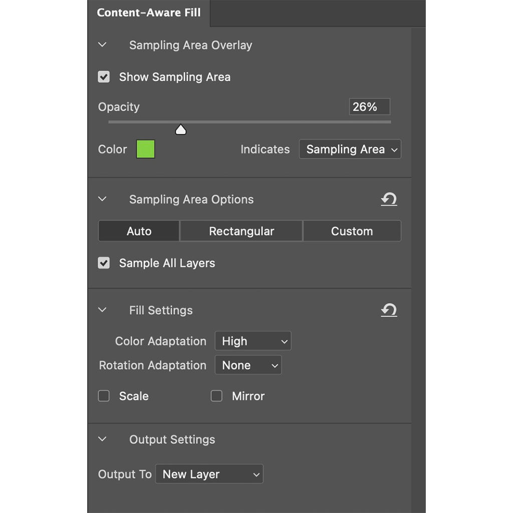 Image of Photoshop user interface showing Content-Aware Fill dialog