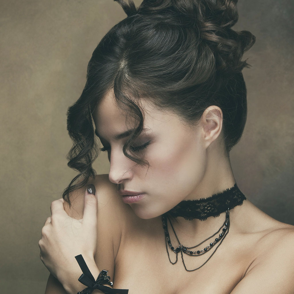 Stock portrait of woman showing retouched hair