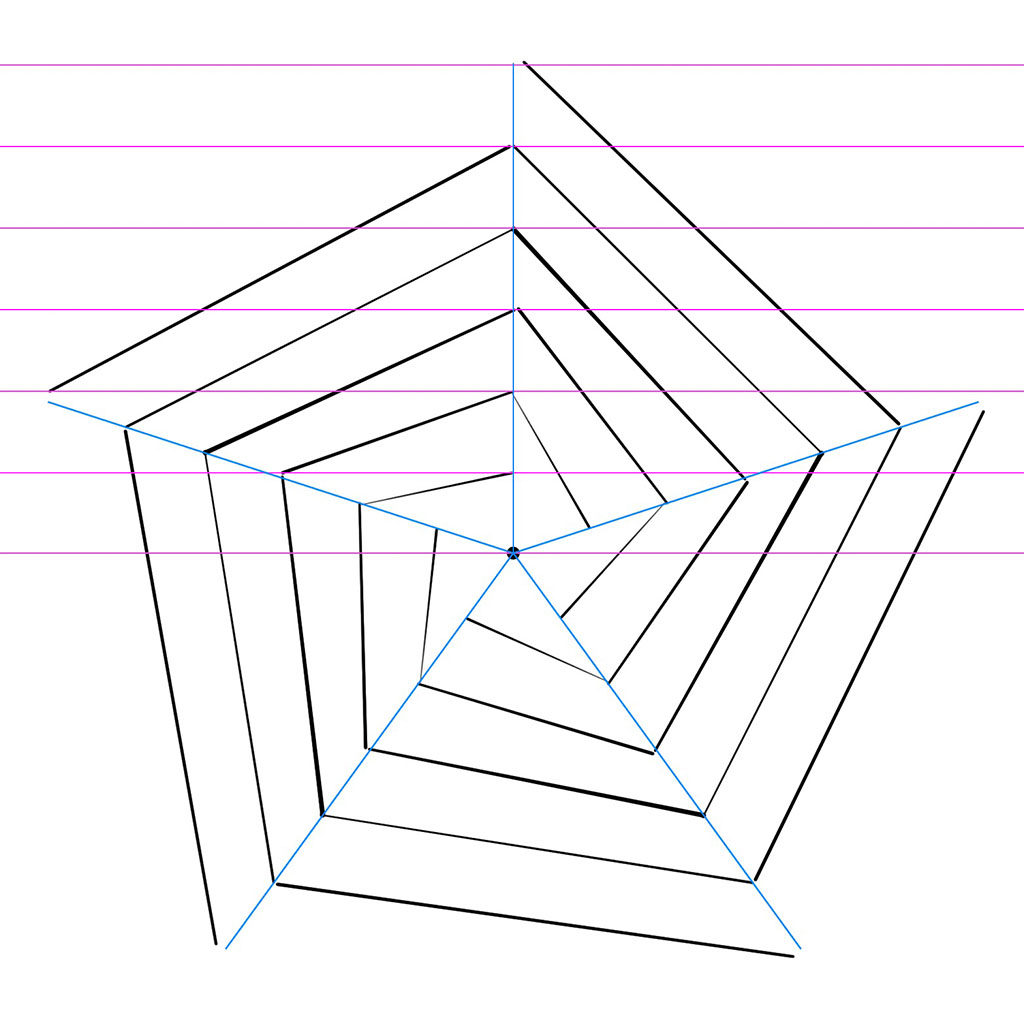 Graphic showing guide layout for 5-sided spiral