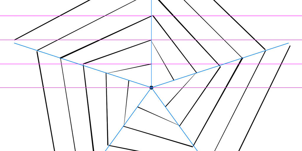 Graphic showing guide layout for 5-sided spiral