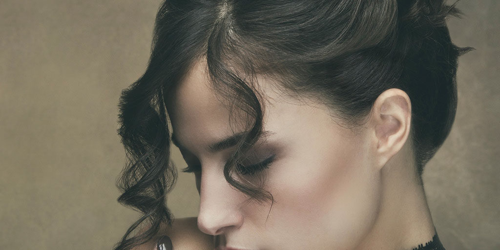 Stock portrait of woman with retouched hair