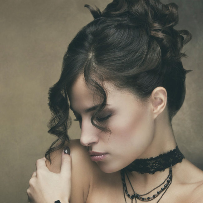 Stock portrait of woman with retouched hair