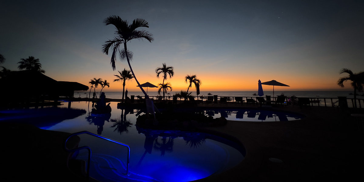 LaPazPoolNight_Feature La Paz pool at night, sunset