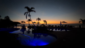La Paz pool at night, sunset