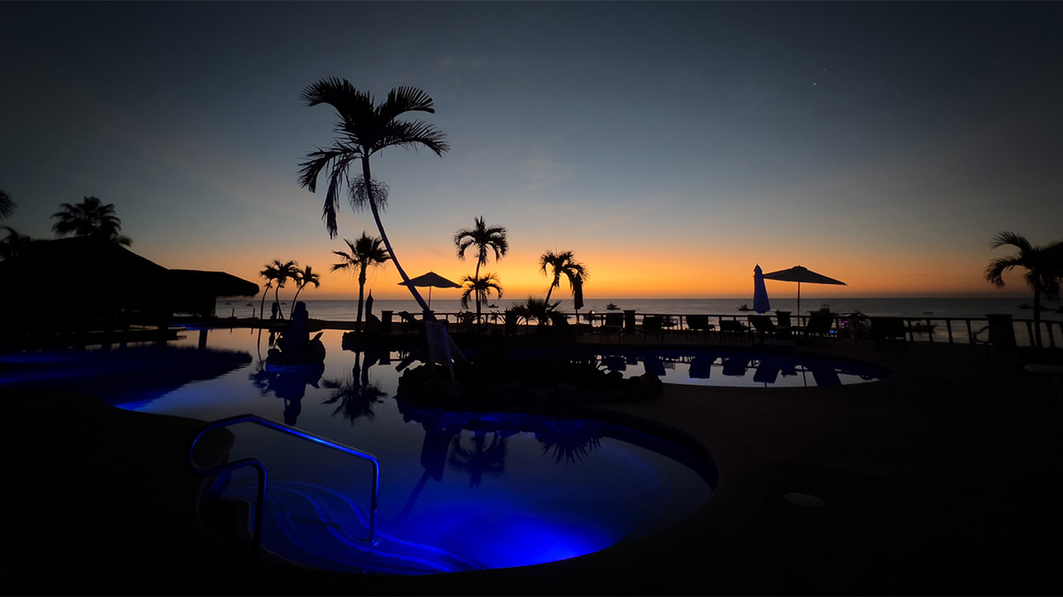 La Paz pool at night, sunset