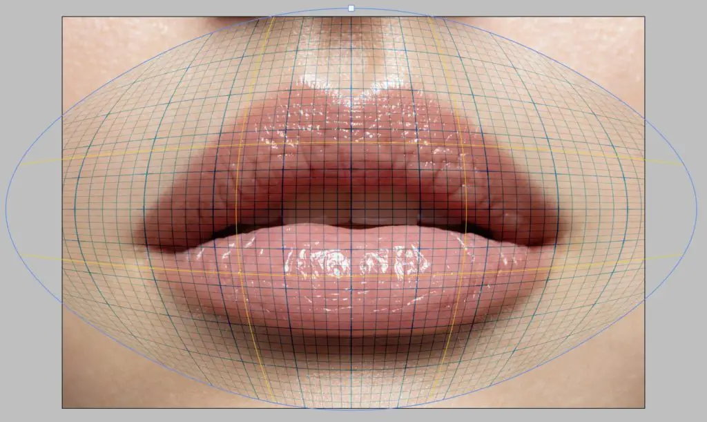 Photoshop user interface showing the results of setting Bend to 100% for the Inflate warp option